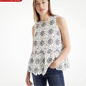 J. Crew Embroidered Floral Sleeveless Peplum Top Size 8 NWT Lined